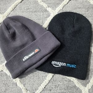 Set Of 2 - Ellesse Gray Knit Beanie + Amazon Music Beanie